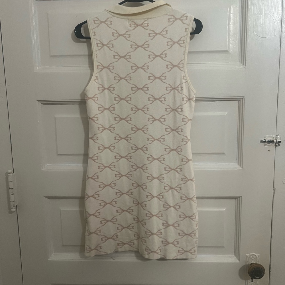 Pink and Cream Sleeveless Polo Dress with bows from Pants Store. - Picture 3 of 4